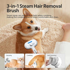 Pet Grooming Brush with Electronic Mist Spray - Gentle Deshedding Tool for Cats & Dogs, Pet Steam Brush，Reduces Shedding, Soft Bristles, Promotes Healthy Coat-Comes with a hair smoothing comb-White