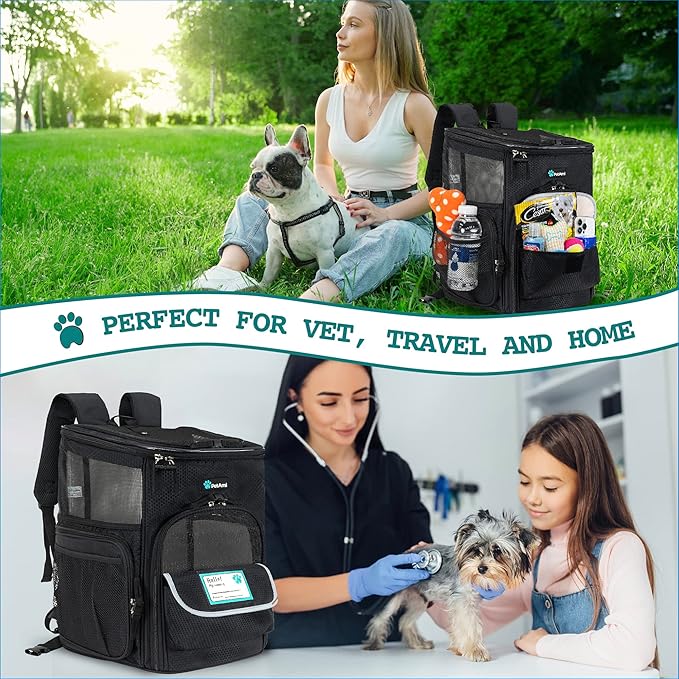 PetAmi Dog Backpack Carrier, Airline Approved Cat Backpacks for Carrying Small Large Cats, Pet Carrier Back Pack, Ventilated Soft Sided for Travel, Hiking, Camping, Max 18 lbs, Black