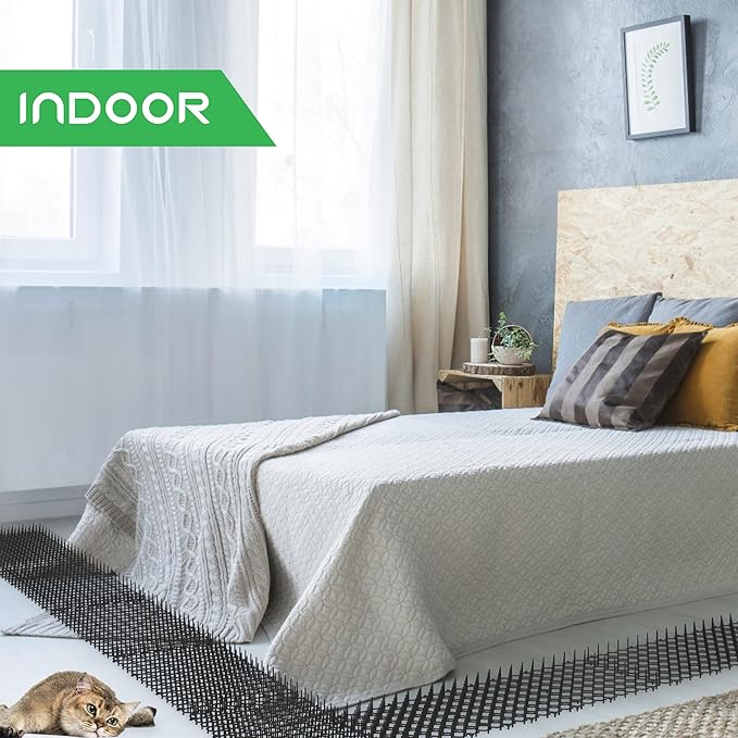 16 x 8 Inch Scat Mat for Cats, 16 Pack Scat Mat with Spikes Outdoor - Cat Deterrent Mat with Strips Digging Stopper, Cat Spike Mat to Keep Animals Away from Furniture