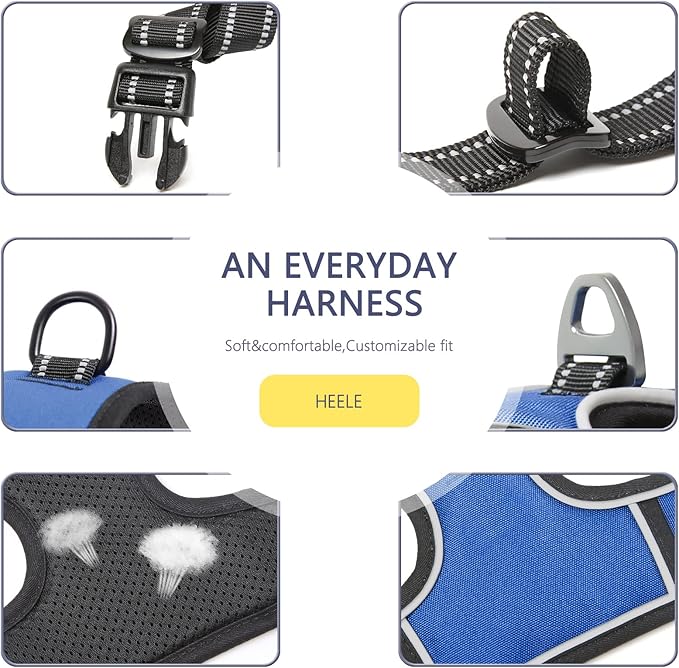 HEELE Dog Harness Dog Harness Large Dog with Soft Padded Handle Reflective No Pull Dog Harness for Large Dog for Outdoor Training Walking, Blue, L