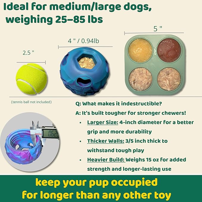5-in-1 Dog Enrichment Toy – Bite & Brush Freeze Ball, Large Dog Toys, Interactive Chew Toy for Large Aggressive Chewers (25-85 lbs), Freezable Bone for Dogs, Homemade Treat Dispenser, Easy to Clean