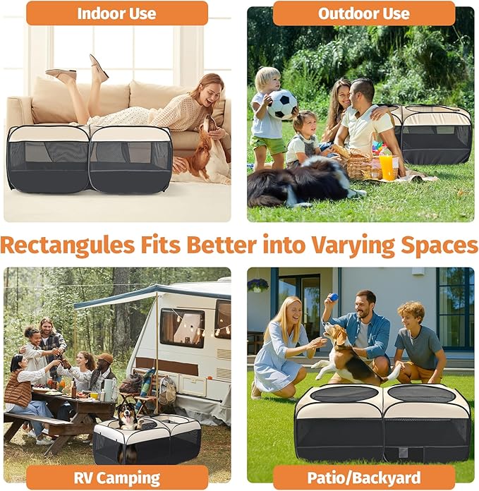 2-in-1 Dog Playpen 58''Pop Up Cat Pet Playpen, Assembly-Free Indoor Outdoor Kitten Enclosure, Kitten Pen Cat Cage Portable Puppy Tent Crates Kennel for Small Animals(No Divider, Unified Space)