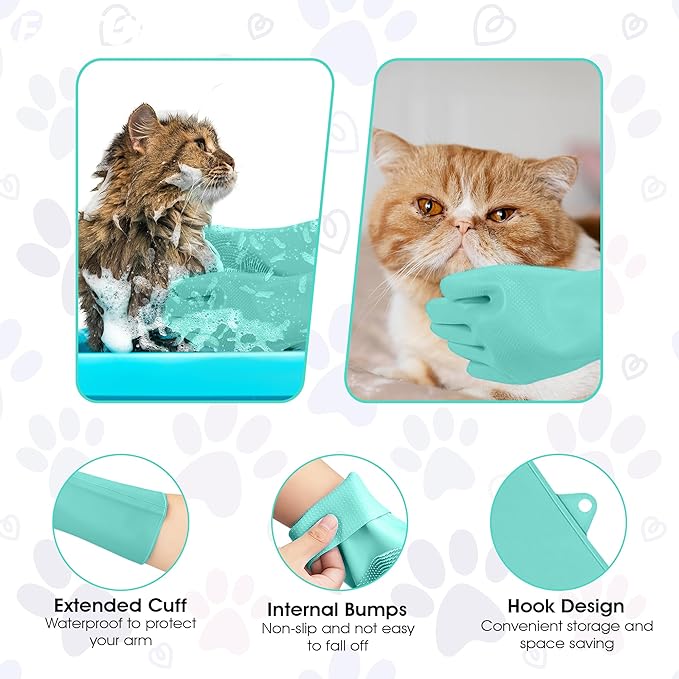 Pet Grooming Gloves - High-Density Silicone Gloves with Enhanced Five Finger Design for Washing, Bathing and Massaging Dogs and Cats (Green)