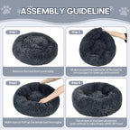 Calming Round Cute Cat & Dog Bed, Anti-Slip Washable Cozy Soft Round Pet Bed, Fluffy Faux Fur Plush Dog Cuddler Bed Fits up to 25 lbs Dogs and Cats(Donut Dark Grey, 24inch x 24inch)