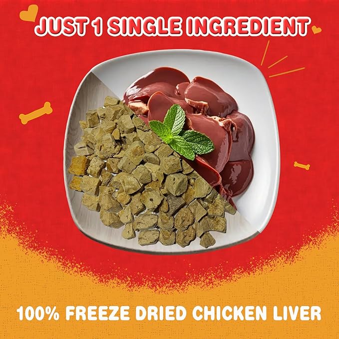 Freeze Dried Chicken Liver Pet Treats 8.8 OZ, Freeze Dried Raw Single Ingredient Dog Treats, Training Treats, Meal Toppers for Dogs Cats, High Protein, Grain Free, Gluten Free