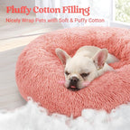 rabbitgoo Dog Bed for Small Dogs, 24 inches Washable Small Dog Bed, Fluffy Donut Dog Bed Anti-Slip, Calming Soft Plush Round Pet Bed for Dogs, Fits up to 18 lbs Pets, Pink
