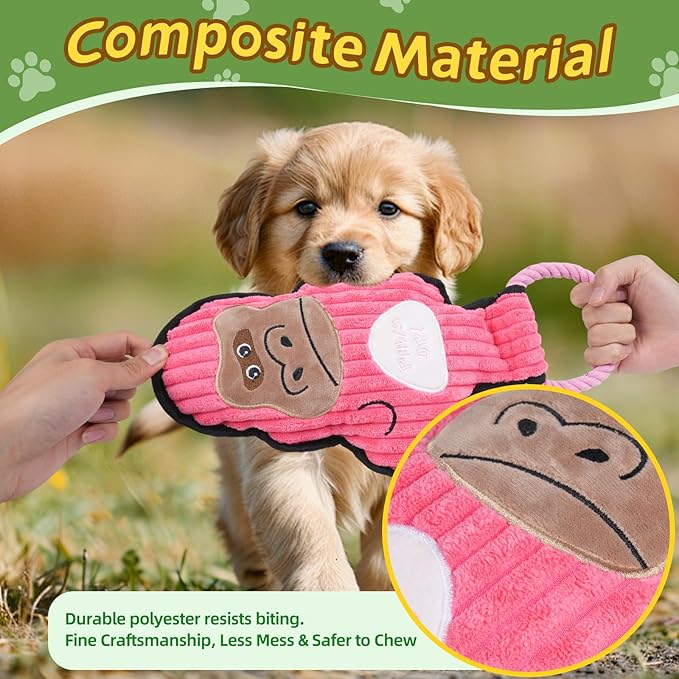 2-Pack Squeaky Dog Toys & Tough Tug of War Set - No Stuffing Chew-Resistant Plush Toys to Keep Them Busy, Best Birthday Gift for Small/Medium/Large Breeds (Ducks & Gorilla)