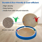 20-Inch Round Cat Scratcher with Ball Track – 3-in-1 Cardboard Scratching Pad with Feather Toy & Non-Slip Base – Interactive Cat Toy for Indoor Cats, Kittens & Large Cats (Blue)