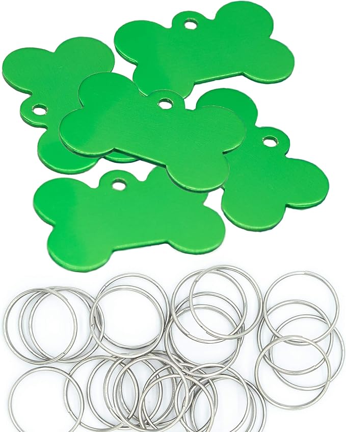 Aluminium Blank Bone Shape Dog ID Tags Pet ID Tags Number Tag with Key Ring 20pcs (Green)