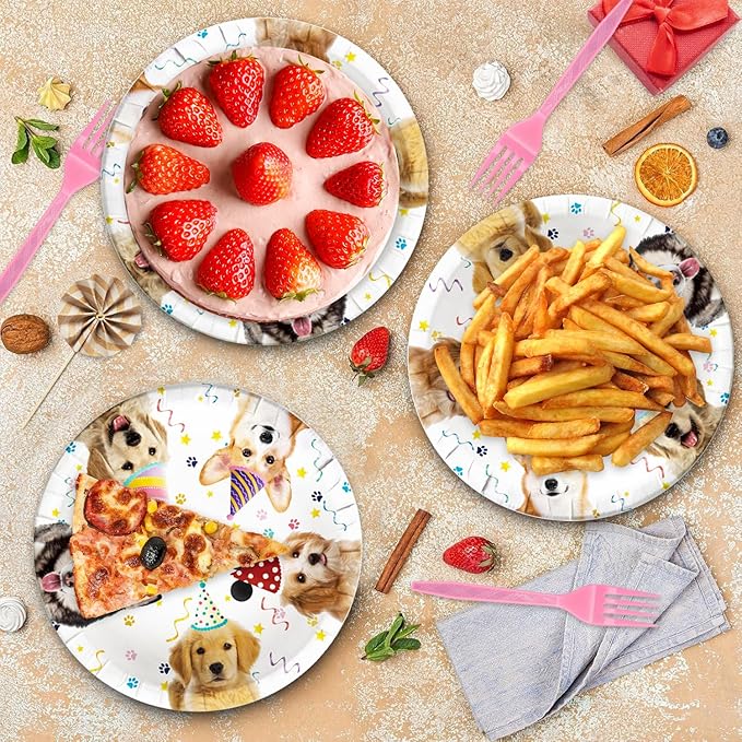 48Pcs Dog Pawty Birthday Party Decorations Dog Theme Party Decorations with Puppy Birthday Baby Shower Forks Plates and Napkins Supplies