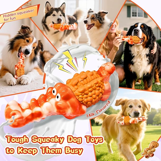 Dog Chew Toys for Aggressive Chewers: Squeaky Dog Toy to Keep Them Busy, Reduce Boredom and Consume Energy for Medium, Large Breed(Orange)