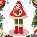 Christmas Cat Tree Tower for Indoor Cats Cute Santa Hat Design with Scratching Posts & Cozy Cat Bed, Small to Large Cat Tower, Red