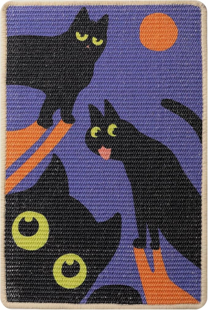 3-in-1 Sisal Cat Scratcher Mat 23.6x15.7'' Protects Carpet Couch & Furniture with Sticker Tape, Floor & Wall Cat Scratching Pad, Anti-Slip, Durable for Indoor Outdoor Cats (Royal Purple)