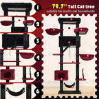 Gothic Cat Tree for Large Cats, 78.7"(200cm) Tall Cat Tower for Indoor Cats Multiple Cats with Large Top Perch, Cat Condo, Cat Hammcok, Cat Scratching Post, Black and Red GCT031BR