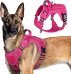 rabbitgoo Tactical Dog Harness for Large Dogs, No Pull Military Service Vest with Handle & Molle, Easy Control for Training Walking, Adjustable Reflective Straps, Rose Red, XL