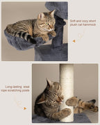 Cat Tree with Soft Top Perch, 21.6in Cat Tower with Hammock and Dual Condos, All-in-one Cat Activity Center, Dark Gray
