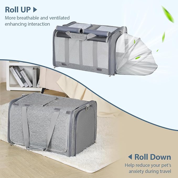 Cat Carrier for 2 Cats – Large Expandable Soft-Sided Pet Travel Carrier, Dual Compartments, Privacy Protection, Dog Carrier for Small/Medium Dogs, Home & Outdoor Use