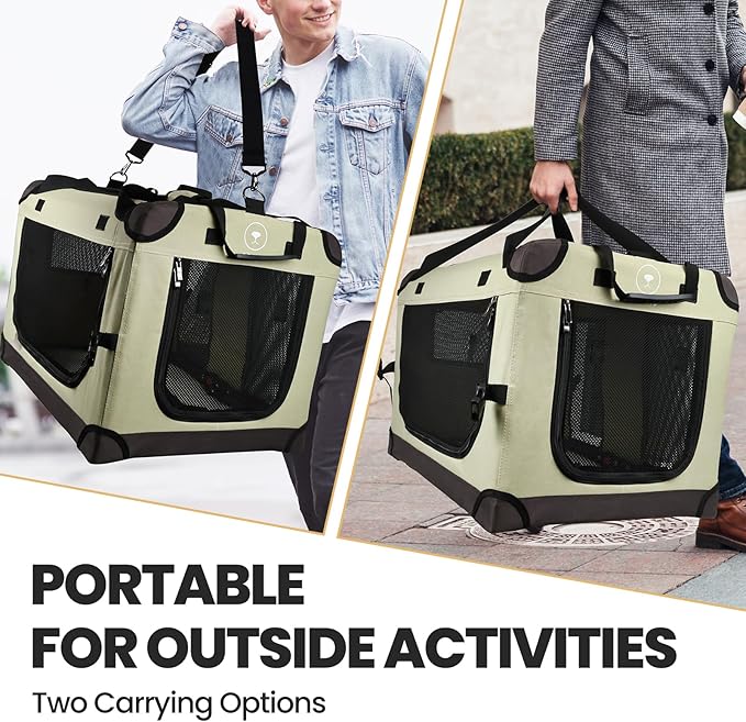 Large Cat Carrier for Car Travel, Soft Sided Collapsible Pet Carrier for Outdoor and Indoor Uses, Roomy Extra Large Cat Carrier for 2 Kittens or Puppies Up to 50lbs (Brown)