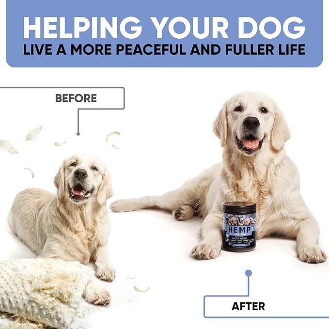 Calming Chews for Dogs with Hemp Oil - Dog Calming Treats with Duck Flavour - Aid During Thunderstorms, Fireworks, Separation, Car Rides - Hemp Dog Treats for Calming Support - 180 Chews