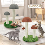 BNOSDM Mushroom Cat Scratching Post, Cat Scratcher with 2 Sisal Poles 12 Pcs Cat Toys and Hanging Ball, Pet Interactive Toy Scratch Post for Indoor Kitten Kitty Small Cats (Coffee)