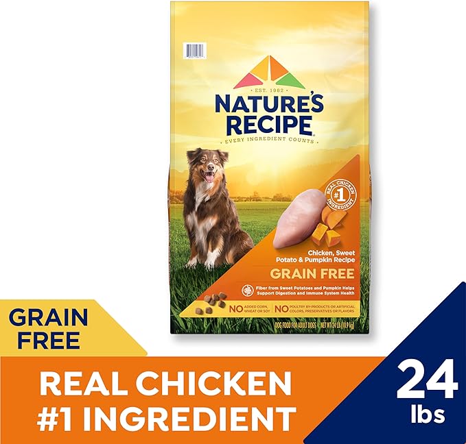 Nature’s Recipe Grain Free Chicken, Sweet Potato & Pumpkin Recipe Dry Dog Food, 24 lb. Bag