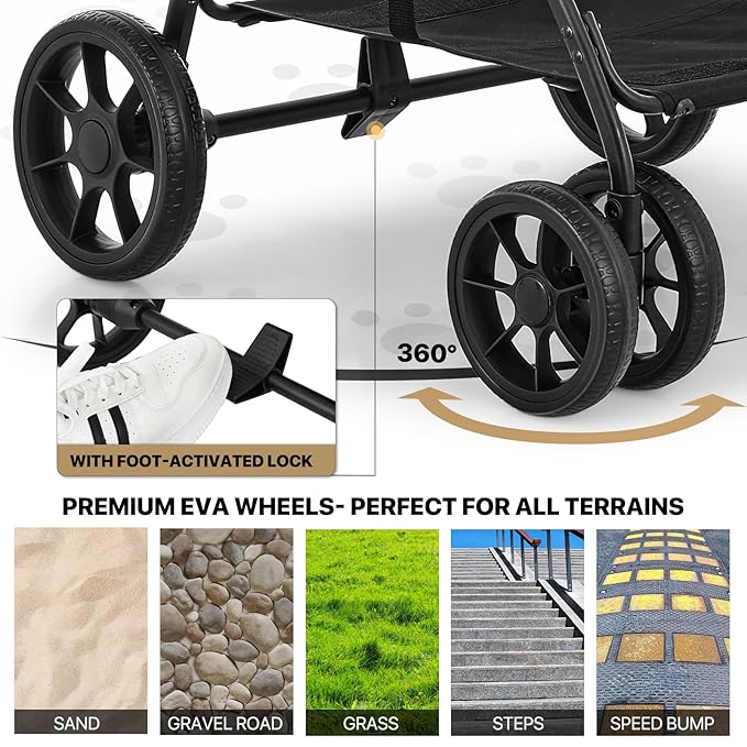 MoNiBloom Dog Cat Stroller for Dogs Cats, 4 Wheels Pet Stroller Jogger w/Detachable Carrier, Travel Strolling Cart, Soft Collapsible Dog Crate
