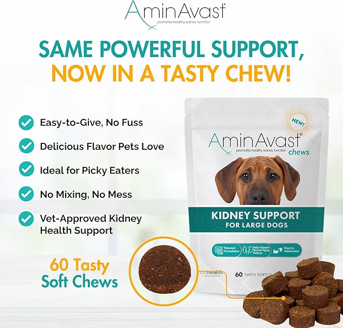 AminAvast Dog Kidney Supplement - Supports Natural Kidney Function - Promotes Health & Vitality of Aging Kidneys - Pet-Friendly, 1000mg (60 Chews)
