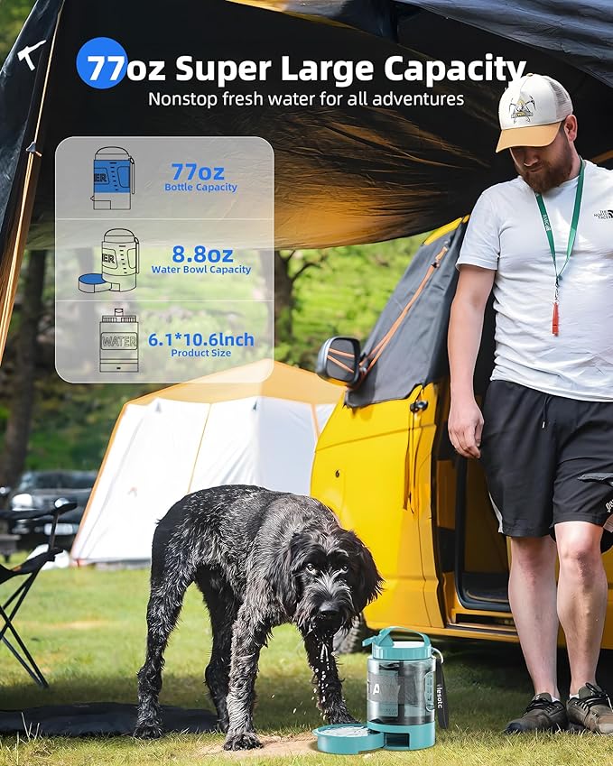 lesotc Dog Travel Water Bottle Portable with Pull-Out Drinking Bowl,77oz Large Travel Water Bowl Dispenser for Dogs Camping Essentials Hiking Beach Road Trip Park Walking On The Go Must Have,LightBlue