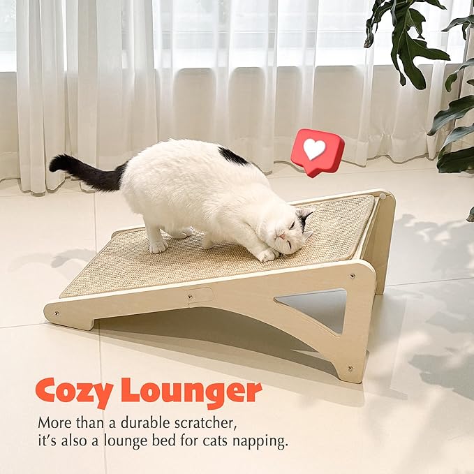 PETKARAY Cat Scratcher, Sisal Cat Scratching Ramp, L Shape Scratch Pad for Indoor Kitty, 27" Wall Furniture Protector with Mouse Toy