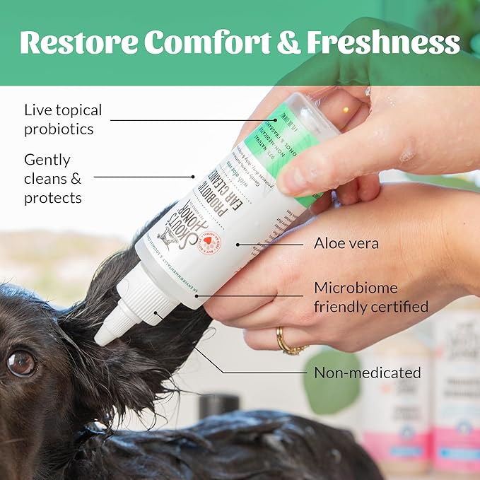 SKOUT'S HONOR Probiotic Dog Ear Cleaner Solution with Aloe Vera - Alcohol-Free, Fragrance-Free, Non-Medicated Ear Wash for Dogs - Microbione Friendly Certified, 4 oz.,