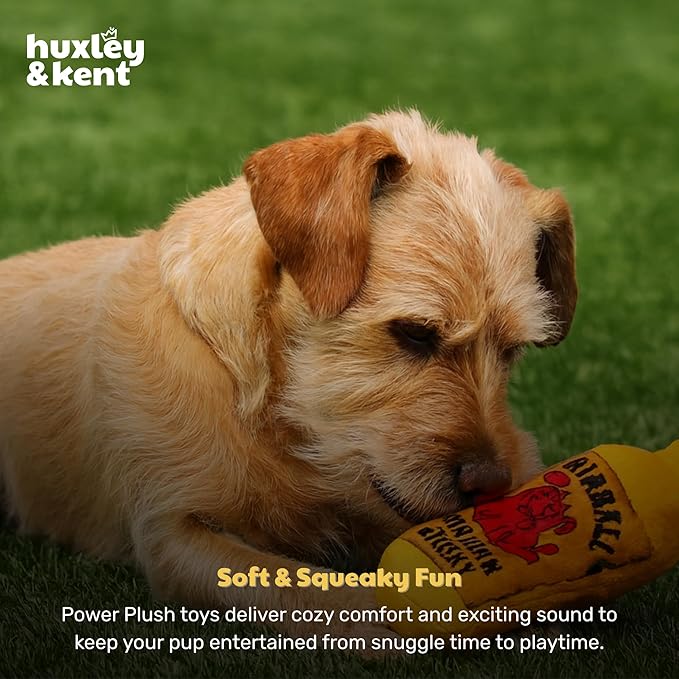 Huxley & Kent Funny Dog Toy w/Squeaker – Power Plush Squeaky Dog Toys for Small Dogs – Durable Small Stuffed Animal for Indoor Play & Fetch - Tiny Tuff Hairball Cinnamon Whiskey