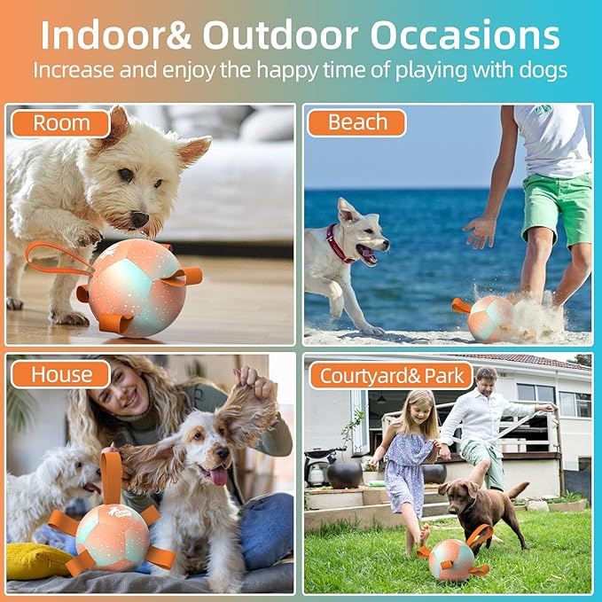 QDAN Small Dog Balls: Dog Soccer Ball with Straps- Premium Dog Toys Balls- Puppy Outdoor Dog Toys Pet Training Ball Birthday Gifts for Small Dogs- Rainbow Orange (5 Inch)