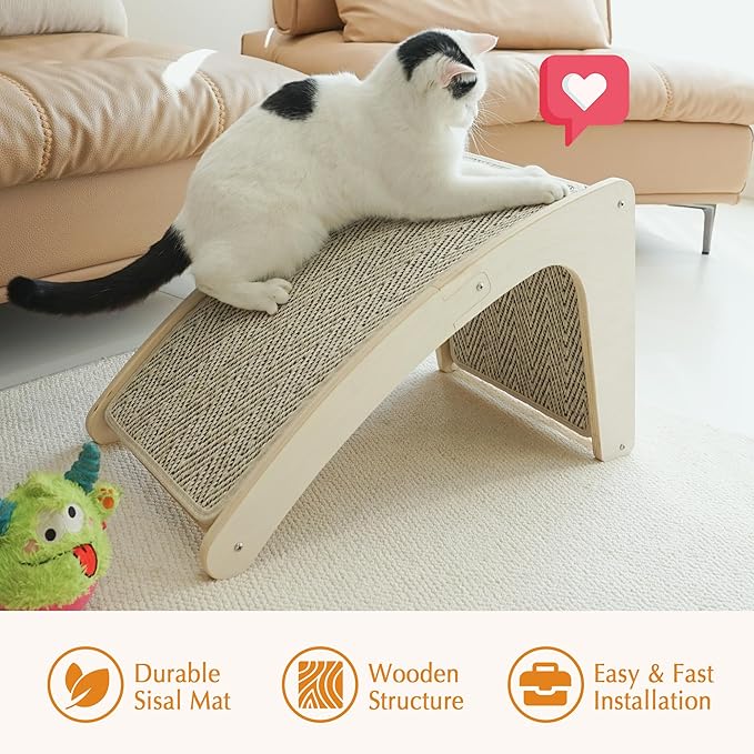 PETKARAY Cat Scratcher, Sisal Cat Scratch Pad, Curved Scratching Board for Indoor Kitty, Floor Mounted Scratcher with Mouse Toy Catnip