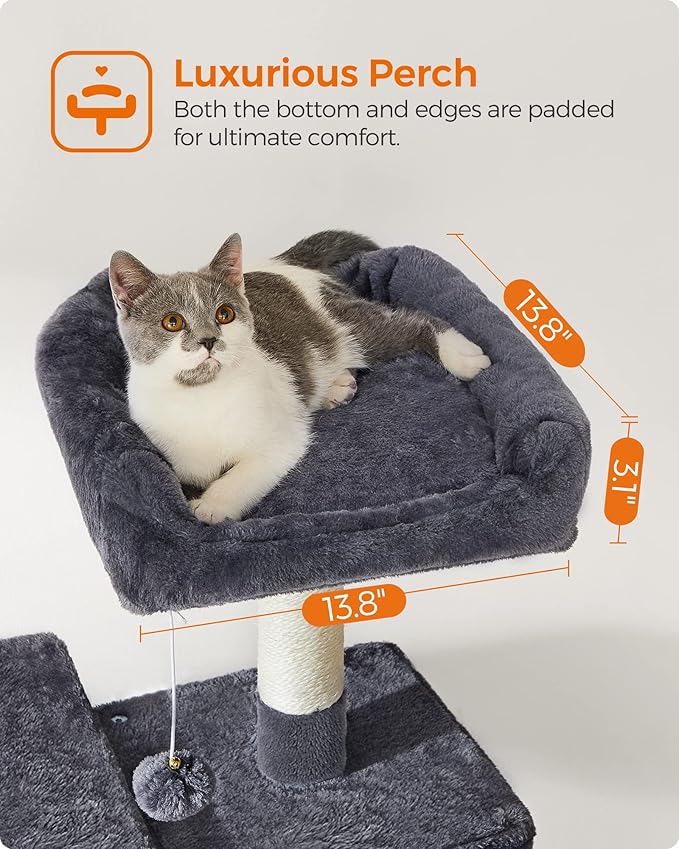 Feandrea Cat Tree, 56.3-Inch Cat Tower for Indoor Cats, Multi-Level Cat Condo with 4 Scratching Posts, 2 Perches, Hammock, Cave, Smoky Gray UPCT161G01