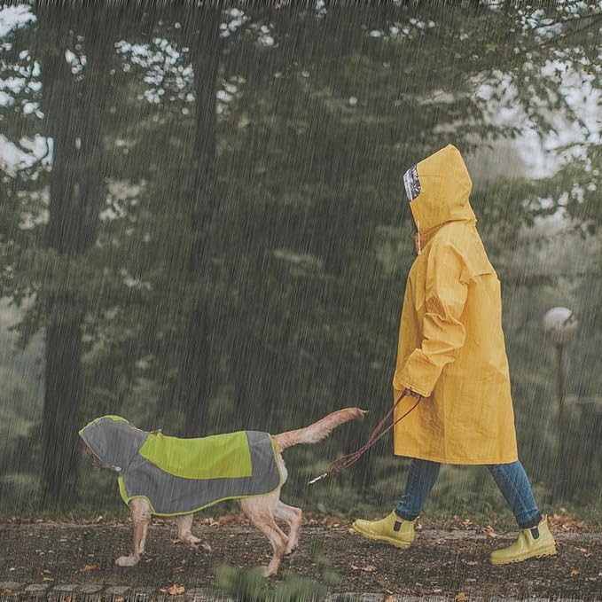 IECOii Dog Raincoats for Large Dogs,Waterproof Large Doggy Rain Jacket with Hood,Reflective Breathable Pet Rain Coat with Hood,Ideal for Adventures, Walking, Hunting in Dark,Green,XL