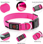 Illumifun LED Dog Collar USB Rechargeable Light Up Dog Collar, Water-Resistant Adjustable Safety Collar Light for Small Medium Large Dogs Glow in The Dark (Pink, Large)