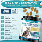 Flea Treatment for Cats, 200 Treats Flea and Tick Prevention for Cats Chewables, Natural Cat Flea and Tick Treatment Chews Daily Oral Flea Supplement, Kitten Cat Flea Treatment, Chicken Flavor