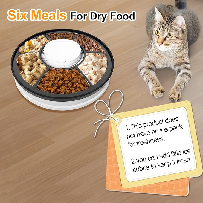 Automatic Cat Feeder, 6 Meal Timed Pet Dispenser Easily Programmable &Easy to Clean, Auto Feeder for Cats/Small Dogs(Black)