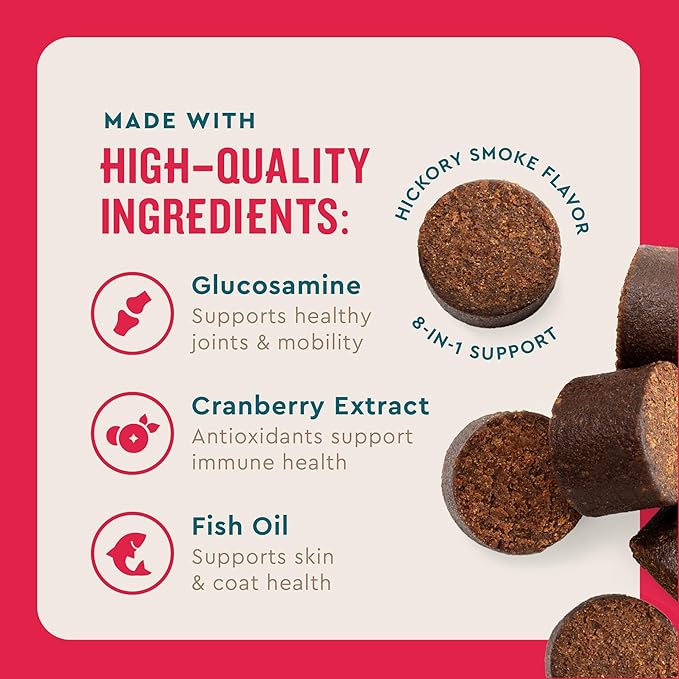 VetIQ 8-in-One Multifunctional Supplement for Dogs, Supports Hip & Joint, Urinary Tract, Immune System, Skin Health and Heart Health, Soft Chews, Made in the USA, 60 Count