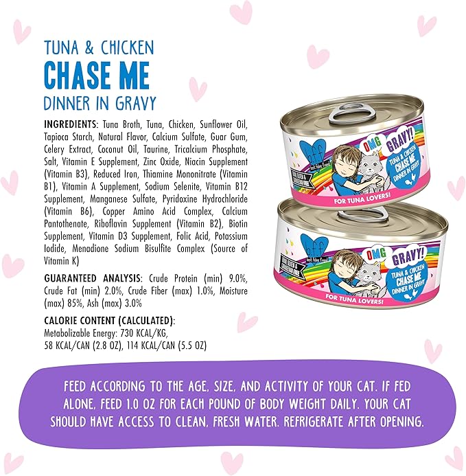 B.F.F. OMG - Best Feline Friend Oh My Gravy!, Tuna & Chicken Chase Me with Tuna & Chicken, 5.5oz Can (Pack of 8)