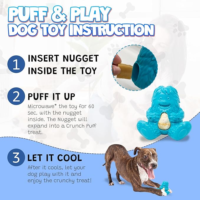 Yeti Puff and Play Dog Toy, Dog Chew Holder, Fun Stimulating Chew Toy for Teething, Behavior Training for Light to Moderate Chewers (Blue - Yeti)