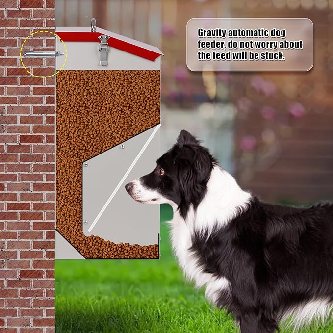 Galvanized Automatic Dog Feeder Large Breed Dog Food Dispenser for Large Dogs, 25lbs Outdoor Pets Feeder Gravity Food Feeder, US Patent Pending