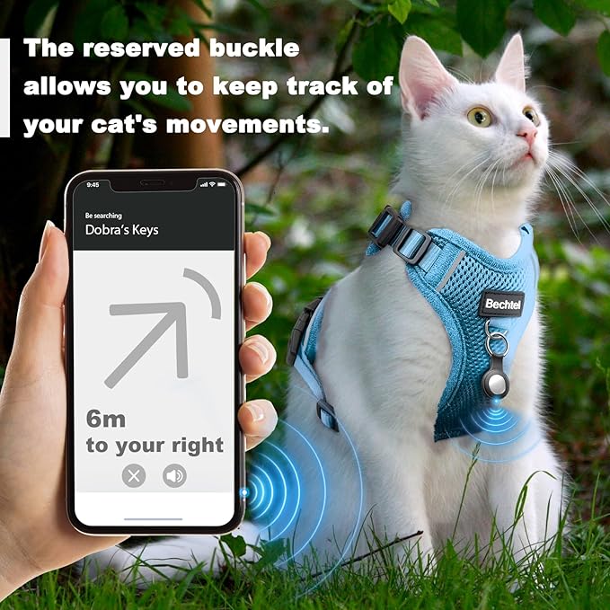 Cat Harness and Leash for Walking, The Upgrade Can be Adjusted in Four Directions and Breathable Cat Harness for Anti Escape That can be Fitted and Positioned, Reflective Strips Harness, Blue, XS