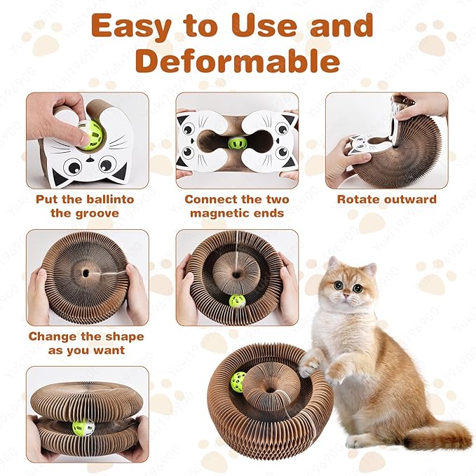 Kitty Cat Toy Scratch Board, Accordion with Ball, Magic Organ Cat Scratch Toys for Indoor, Foldable Design,Boosts Claw Health,Relieve Anxiety and Protect The Furniture