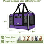 Per Carrier for Cat 18x11x11 Inch FAA Complaint, Kitten Taxi Top Load Soft Cloth Bag, Small Animal Portable in Cabin Crate Shih Tzu Dog Kennel Carry Case, 4-Sided-Ventilated Kitty Purse Purple
