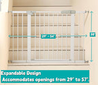 29"-57" Baby and Pet Safety Gate, 30" Tall Metal Walk-Thru Gate for Doorways & Stairs, Easy One-Hand Open, Dual Lock, Extensions & Wall Mounts Included (Gray, 29"-46" W x 30.5“H)