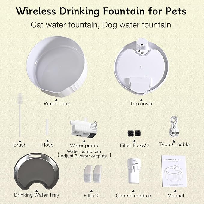 Wireless Cat Water Fountain Cordless, FortuneALL 95oz/2.8L Automatic Pet Water Fountains for Cats Indoor, 4000mAh Battery Operated Cat Drinking Fountain with Motion Sensor, 4 Water Flow Modes,BPA-Free