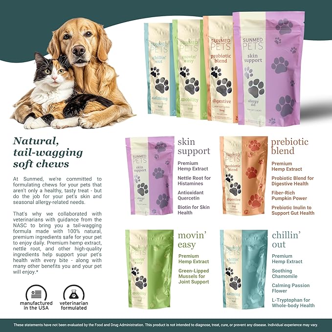 Chillin' Out Hemp Dog Chews with Chamomile & L-Tryptophan – Stress Relief, Calming & Relaxation for Dogs – Helps with Anxiety & Stressful Situations – 40 Count