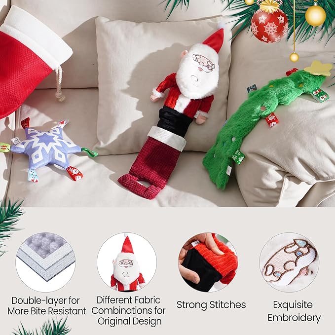 Nocciola 3 Pack Christmas Dog Toys, Interactive Crinkle Dog Squeaky Toys, Plush Dog Toys for Christmas, Christmas Toys for Puppy Small Medium Large Dogs & Aggressive Chewers