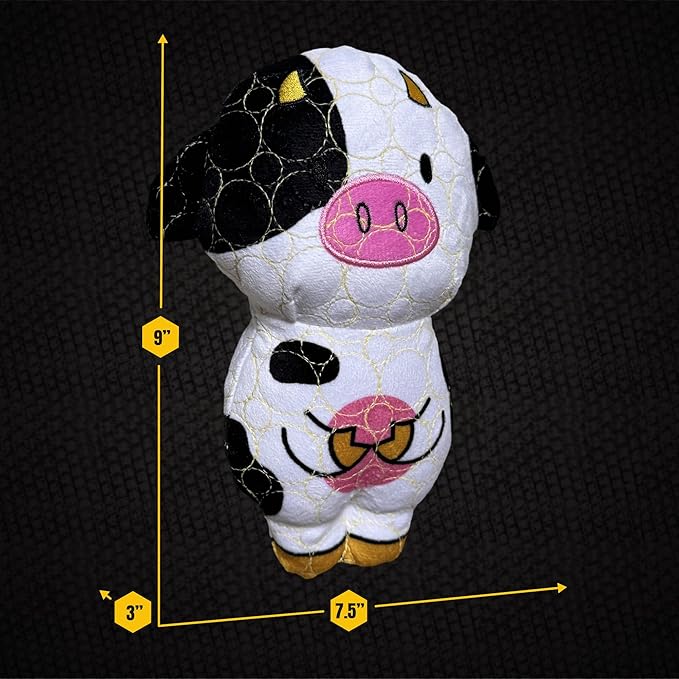 Bite Force -Durable & Strong Dog Toy Cow with Squeaker, Kevlar-Reinforced for Aggressive Chewers for Small Medium Large Dogs - White and Pink.